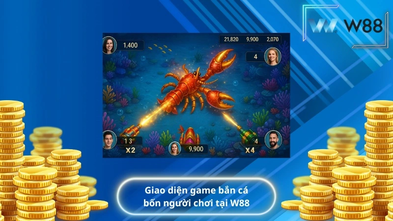 Giao diện game bắn cá bốn người chơi tại W88