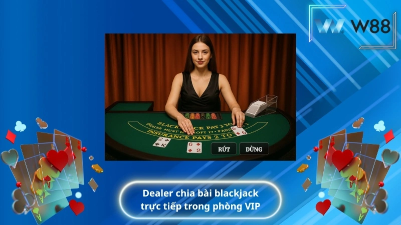 dealer chia bài blackjack trực tiếp trong phòng VIP