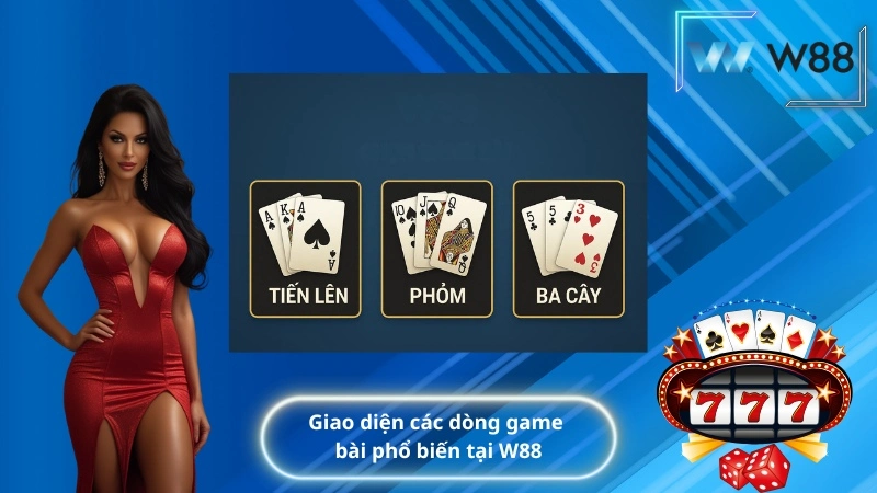 Giao diện các dòng game bài phổ biến tại W88