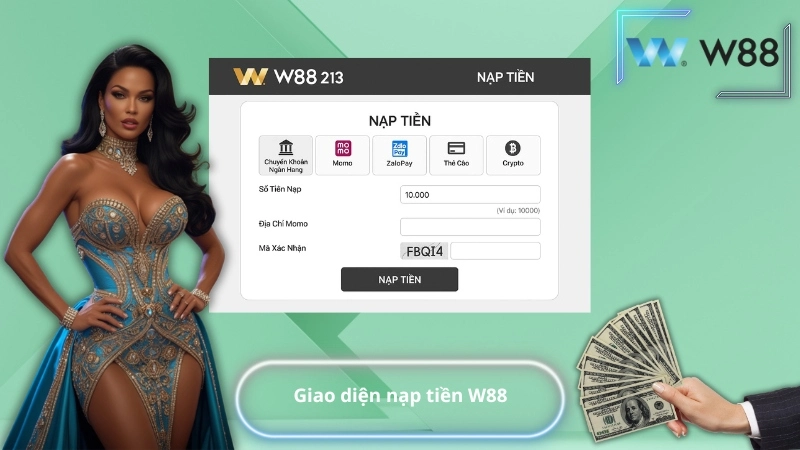 Giao diện nạp tiền W88 tại cổng phụ W88