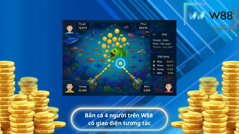 Bắn cá 4 người trên W88 có giao diện tương tác