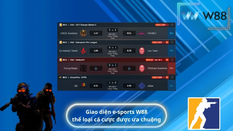 Giao diện e-sports W88 – thể loại cá cược được ưa chuộng